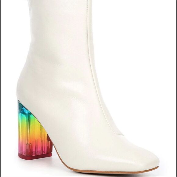 New Kurt Geiger London, the Rainbow  Leather Block Heel Booties - Picture 2 of 5